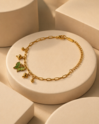 Green Butterfly & Heart Charm Gold-Plated Bracelet