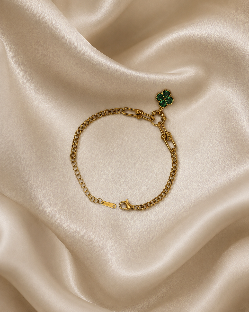 Green Clover Mixed-Link Gold-Plated Bracelet