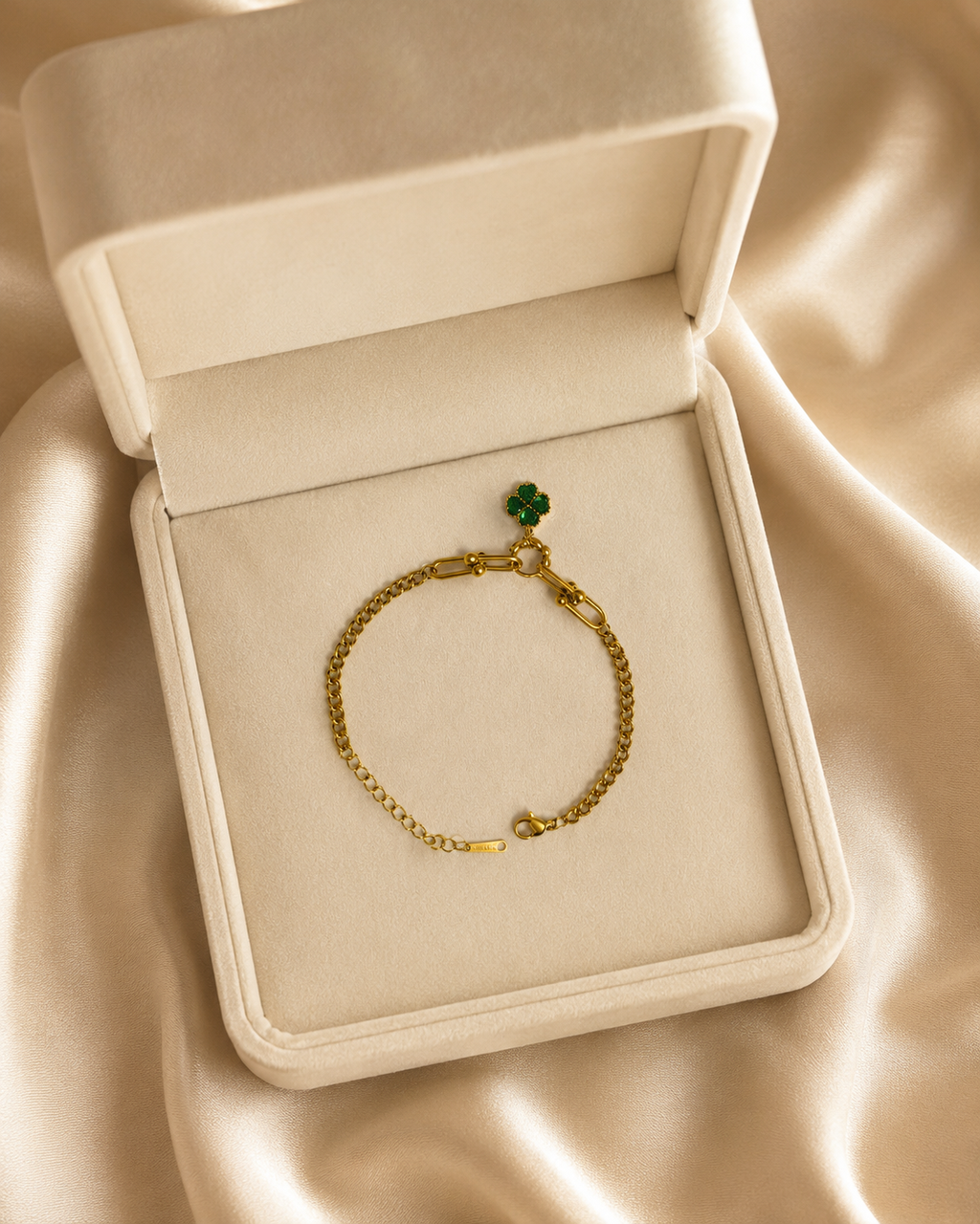 Green Clover Mixed-Link Gold-Plated Bracelet