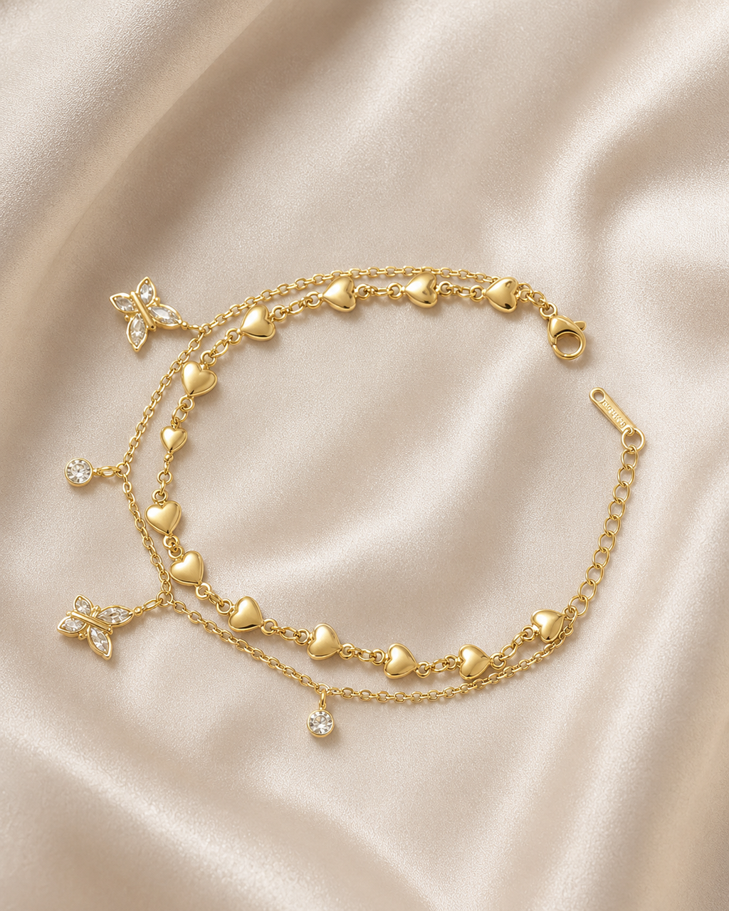 Heart & Bee Charm Double-Layer Gold-Plated Bracelet
