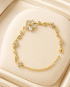 White Floral & Leaf Crystal Gold-Plated Bracelet