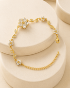 White Floral & Leaf Crystal Gold-Plated Bracelet