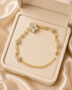 White Floral & Leaf Crystal Gold-Plated Bracelet