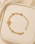 Pink Floral Vine Crystal Gold-Plated Bracelet