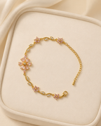 Pink Floral Vine Crystal Gold-Plated Bracelet