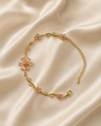 Pink Floral Vine Crystal Gold-Plated Bracelet