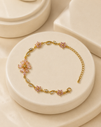 Pink Floral Vine Crystal Gold-Plated Bracelet