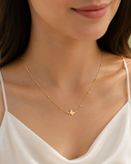 Delicate Gold-Tone Butterfly Charm Beaded Chain Necklace for Women