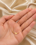 Delicate Gold-Tone Butterfly Charm Beaded Chain Necklace for Women