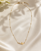 Delicate Gold-Tone Butterfly Charm Beaded Chain Necklace for Women