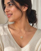 Elegant Gold-Tone White Butterfly Circular Pendant Necklace for Women