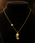 Gold-Tone Crystal Cat Pendant Necklace with Butterfly Charm for Women