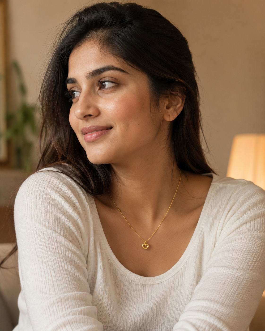 Minimal Gold-Tone Open Heart Pendant Necklace
