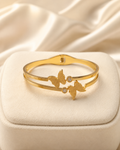 Textured Butterfly & Crystal Double-Band Gold-Plated Kada