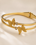 Textured Butterfly & Crystal Double-Band Gold-Plated Kada