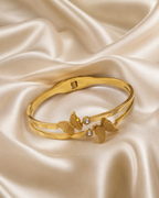 Textured Butterfly & Crystal Double-Band Gold-Plated Kada