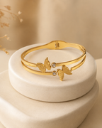 Textured Butterfly & Crystal Double-Band Gold-Plated Kada