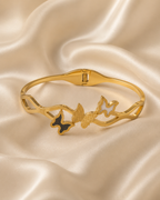 Triple Butterfly Inlay Wave-Band Gold-Plated Kada