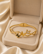 Triple Butterfly Inlay Wave-Band Gold-Plated Kada