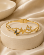 Triple Butterfly Inlay Wave-Band Gold-Plated Kada