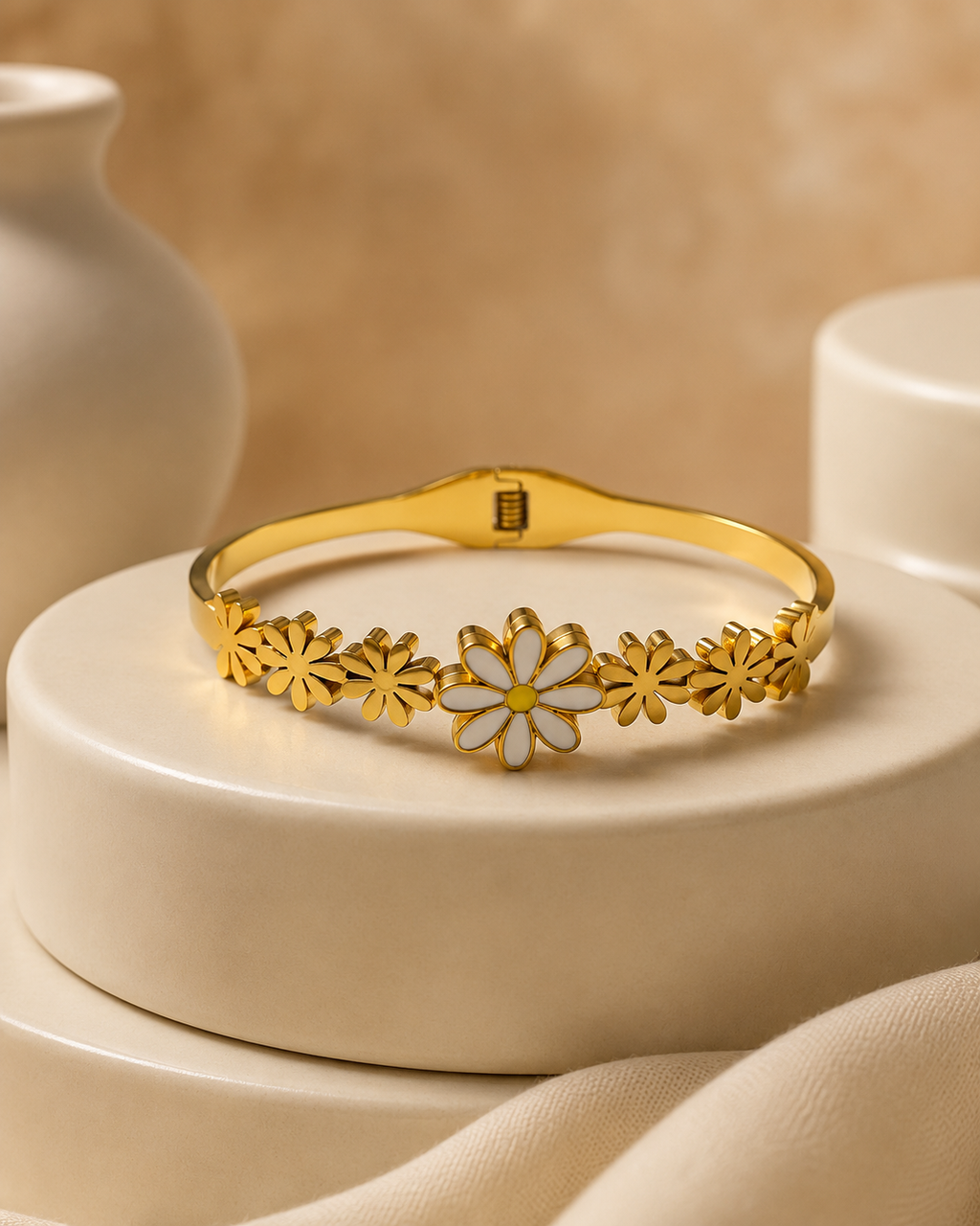 White Daisy Floral Gold-Plated Kada