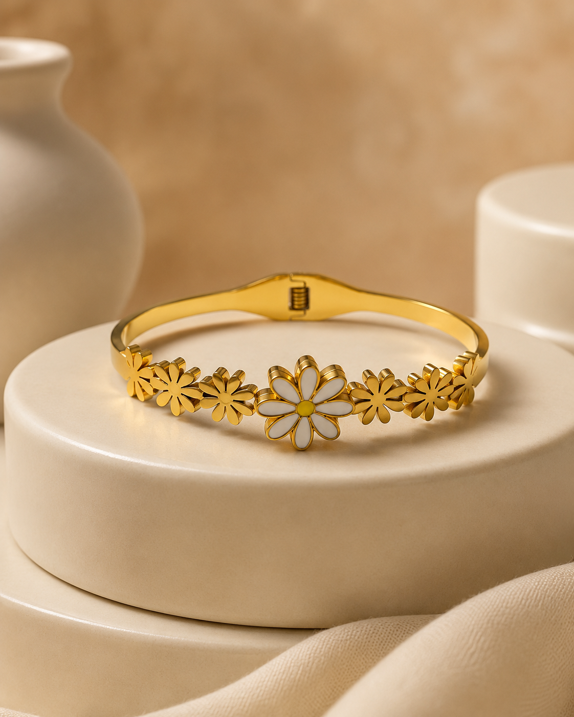 White Daisy Floral Gold-Plated Kada
