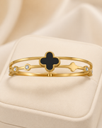 Black Clover & Crystal Double-Band Gold-Plated Kada