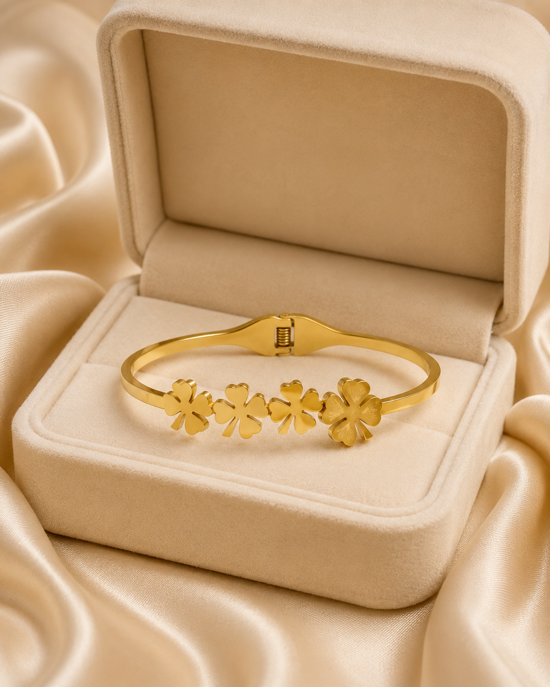Four-Leaf Clover Row Gold-Plated Kada