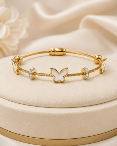 White Butterfly Cable Gold-Plated Kada