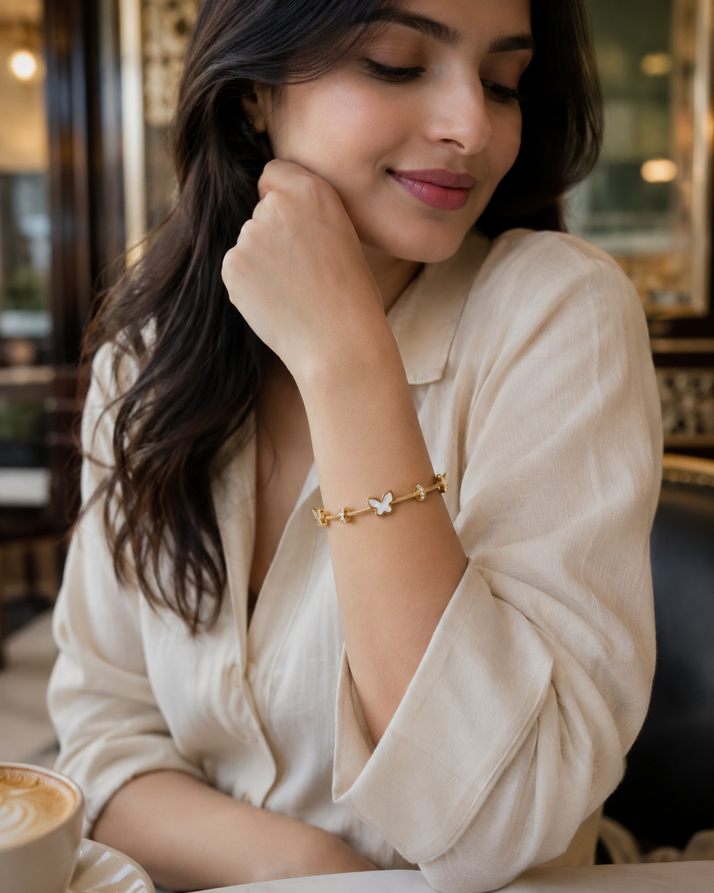White Butterfly Cable Gold-Plated Kada
