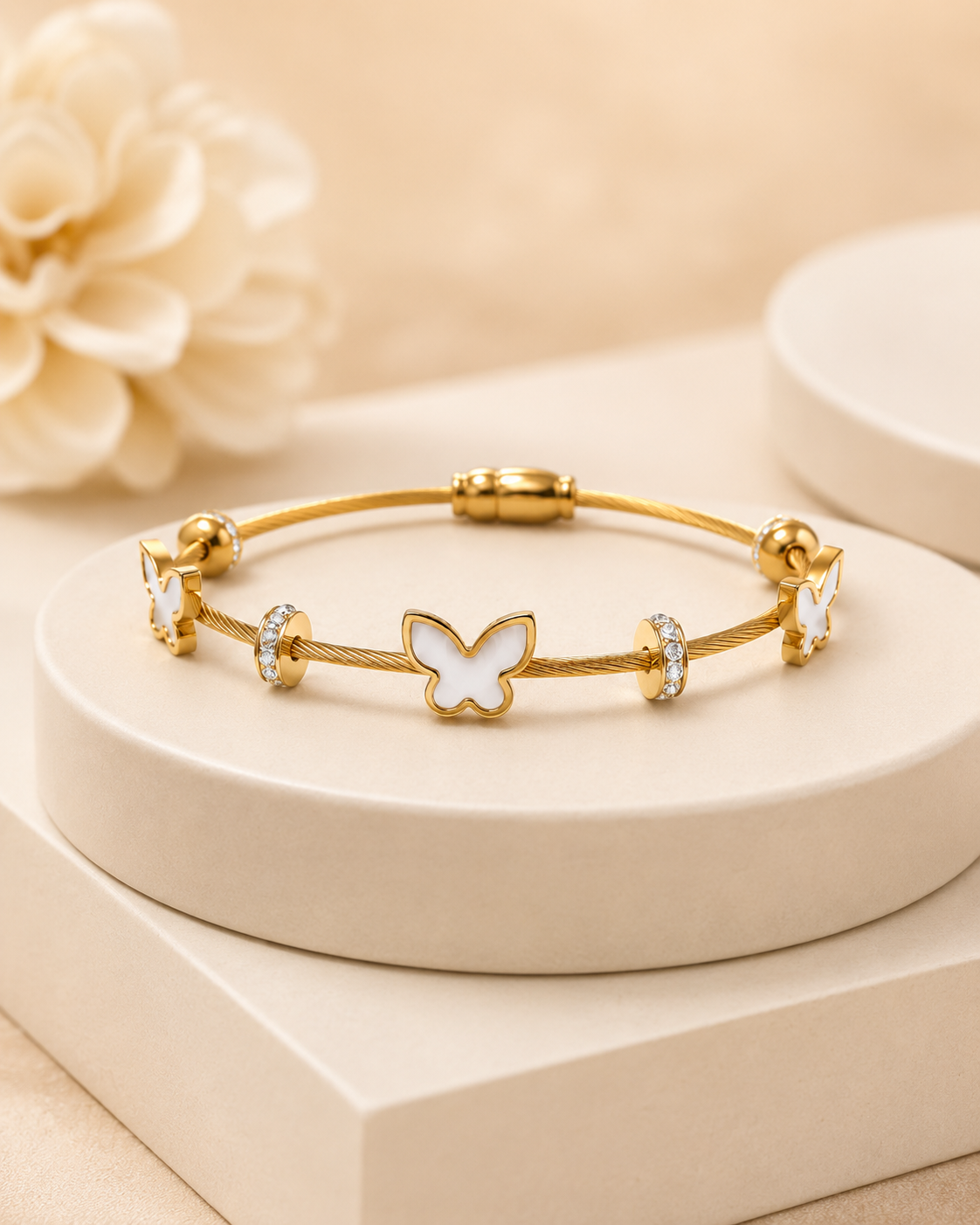 White Butterfly Cable Gold-Plated Kada
