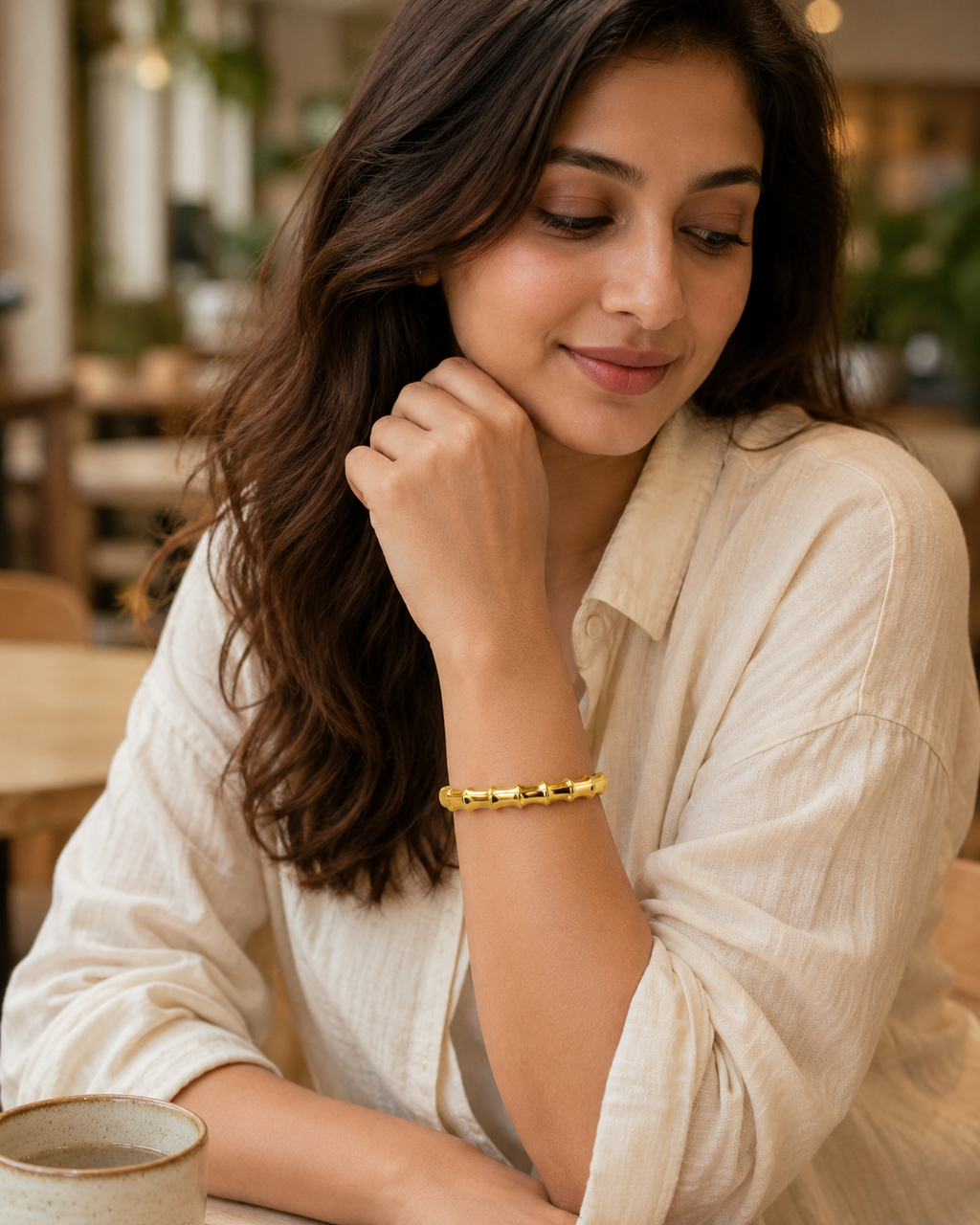 Bamboo Segment Gold-Plated Kada