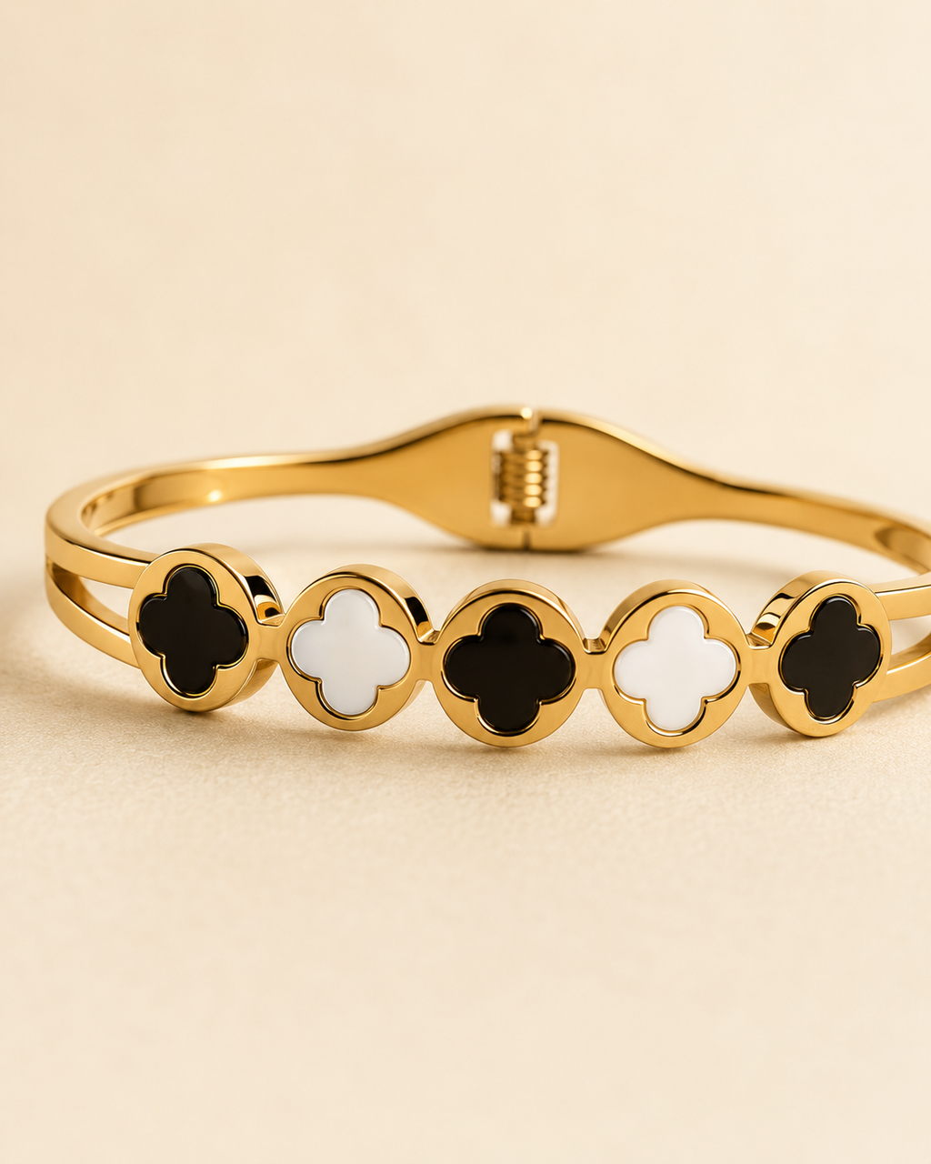 Black & White Clover Medallion Gold-Plated Kada