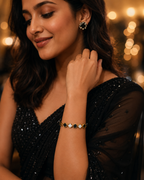 Black & White Clover Medallion Gold-Plated Kada