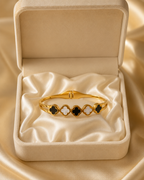 Black & White Clover Medallion Gold-Plated Kada