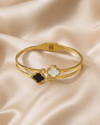 Black & White Clover Crystal Double-Band Gold-Plated Kada