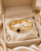 Black & White Clover Crystal Double-Band Gold-Plated Kada