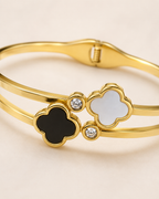 Black & White Clover Crystal Double-Band Gold-Plated Kada