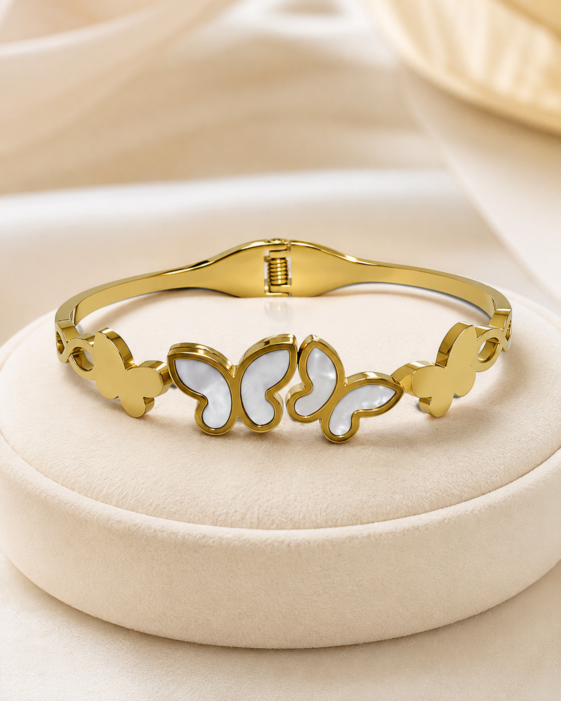 White Butterfly Trio Gold-Plated Kada