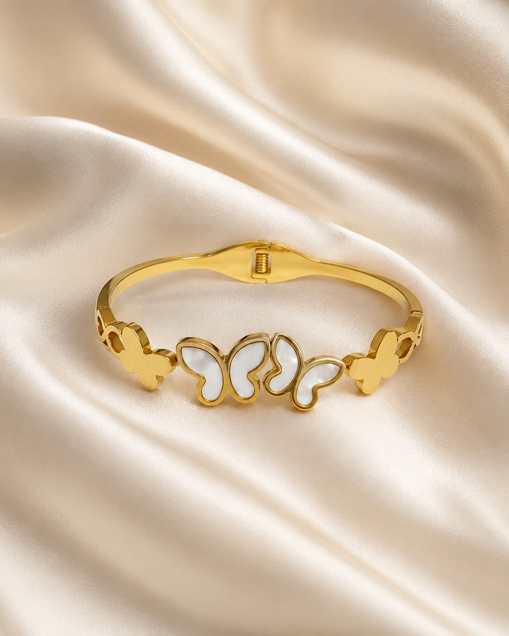 White Butterfly Trio Gold-Plated Kada