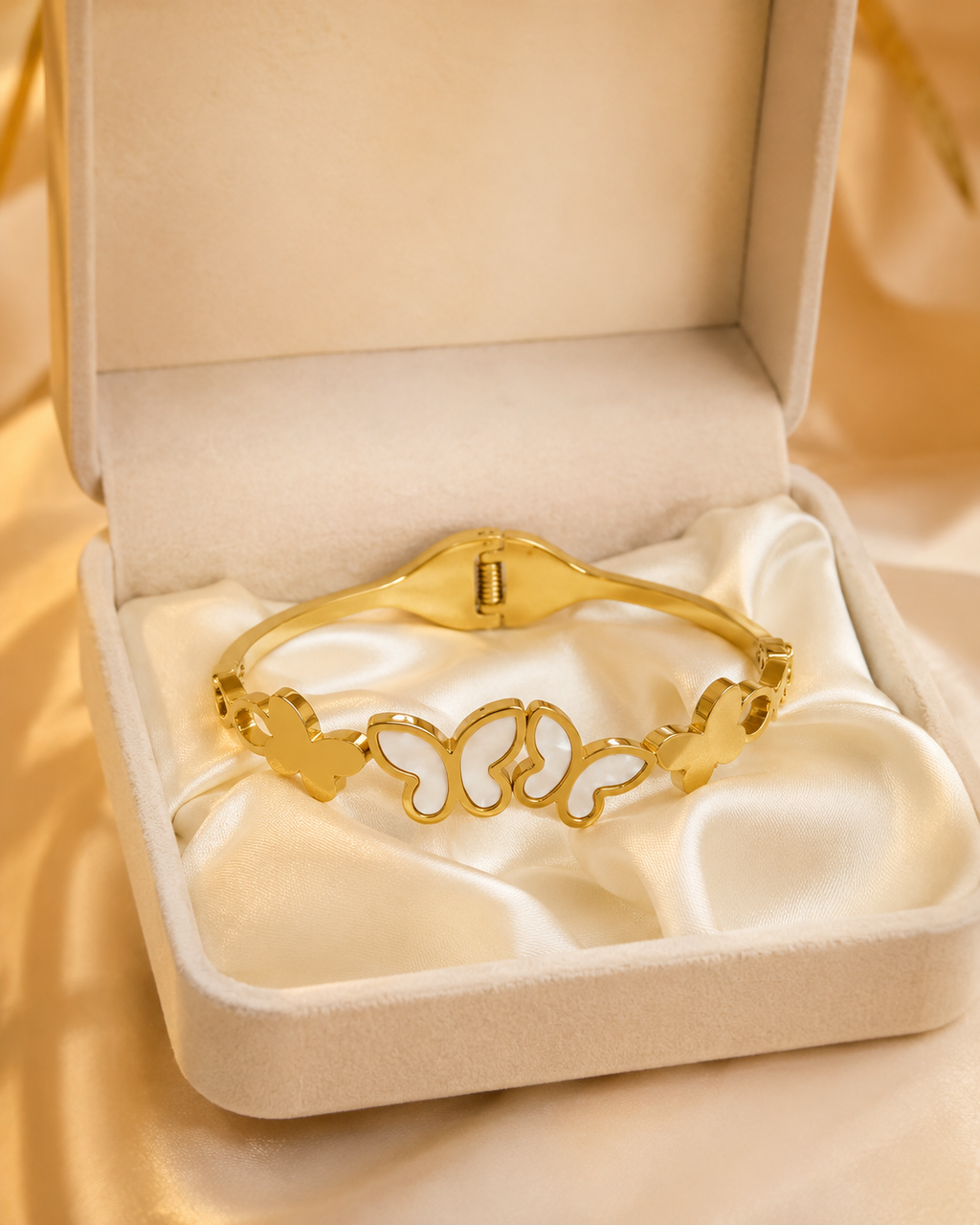 White Butterfly Trio Gold-Plated Kada