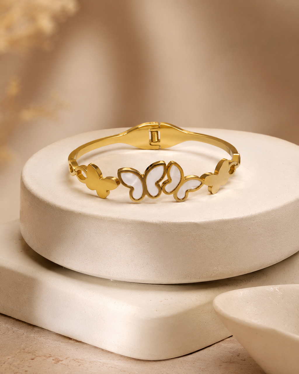 White Butterfly Trio Gold-Plated Kada