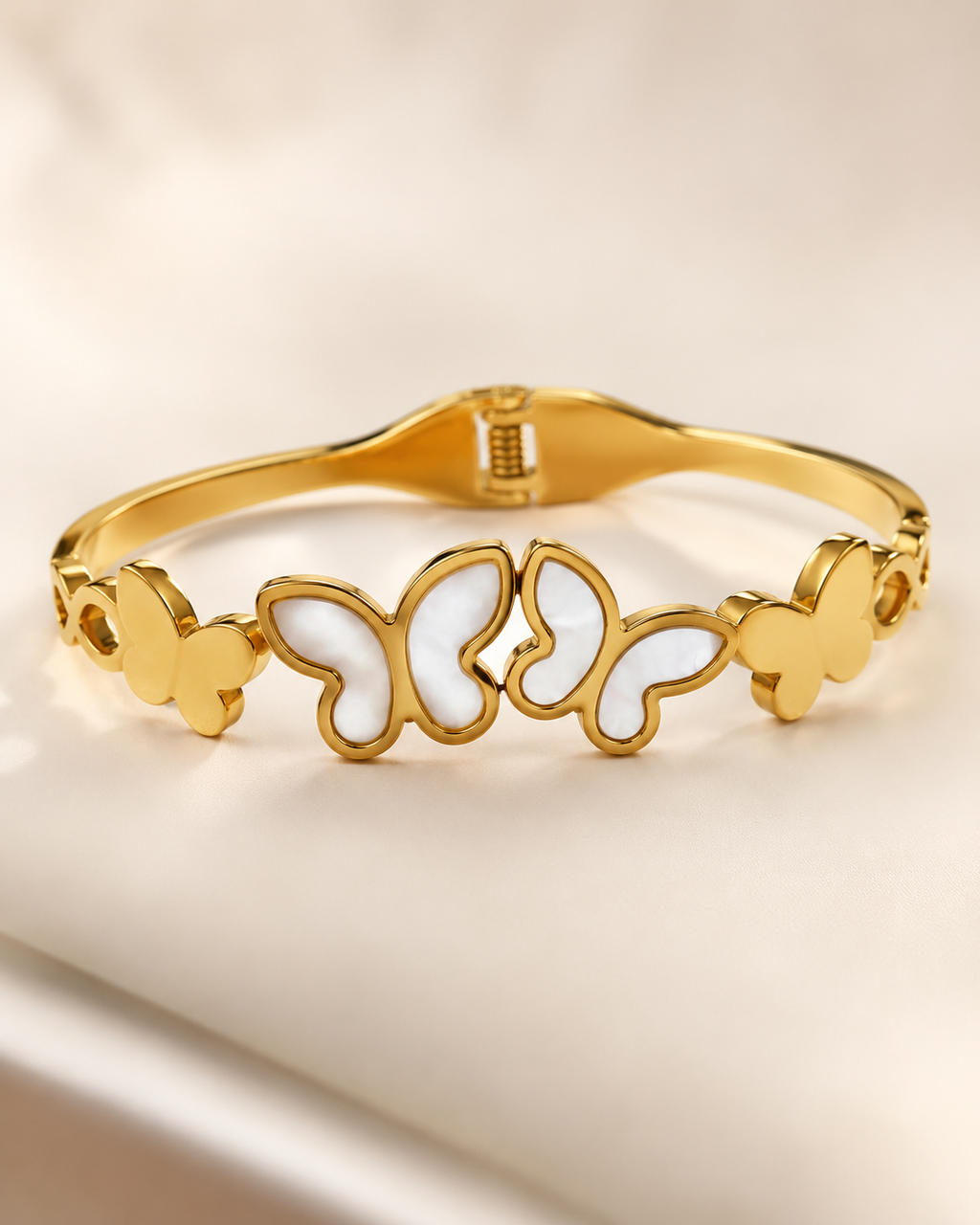 White Butterfly Trio Gold-Plated Kada