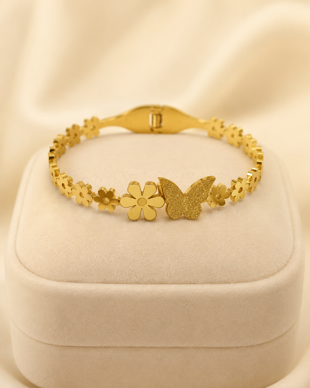 Butterfly & Daisy Floral Gold-Plated Kada