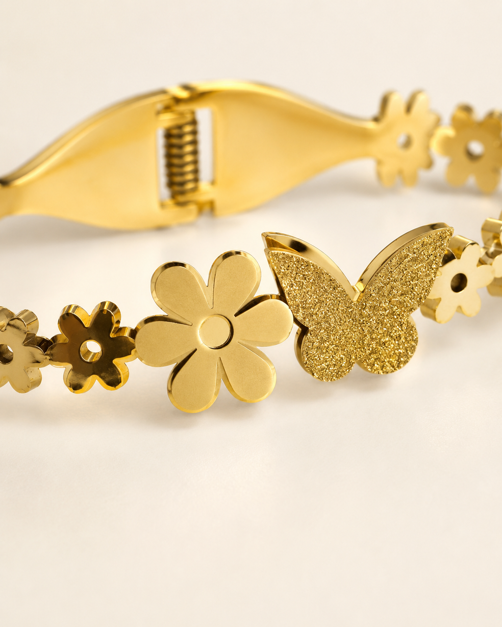 Butterfly & Daisy Floral Gold-Plated Kada
