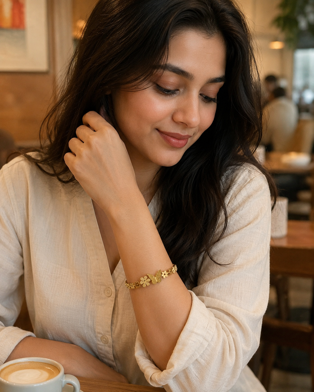 Butterfly & Daisy Floral Gold-Plated Kada
