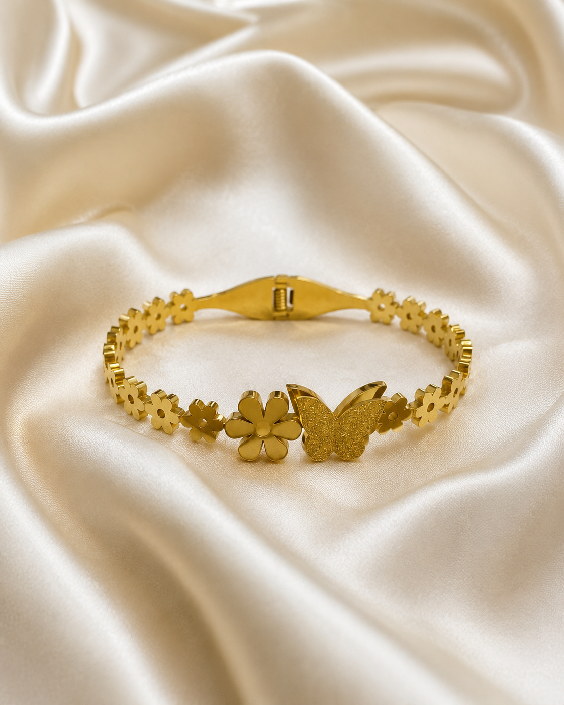 Butterfly & Daisy Floral Gold-Plated Kada