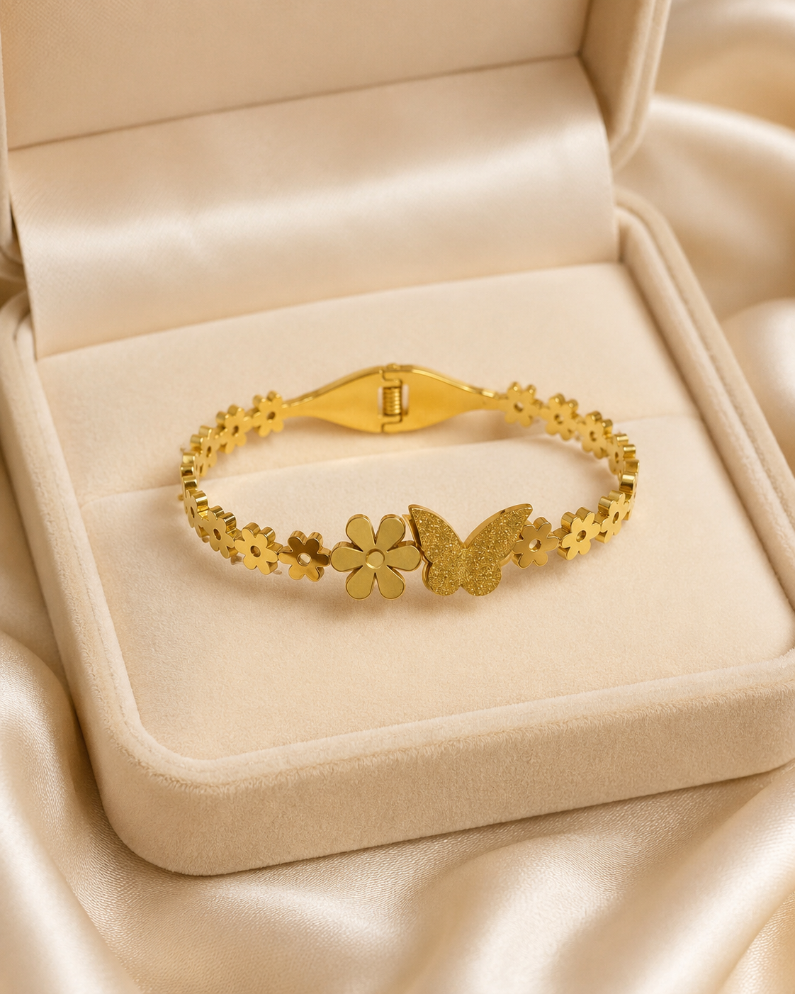 Butterfly & Daisy Floral Gold-Plated Kada