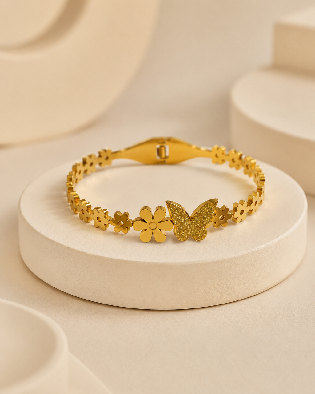 Butterfly & Daisy Floral Gold-Plated Kada