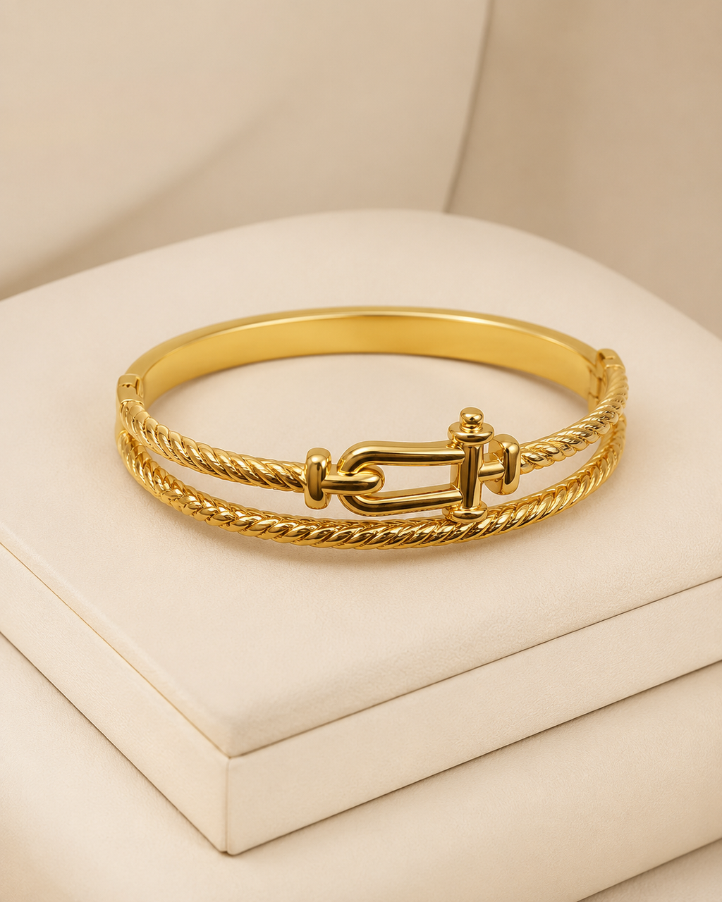 Double-Rope Buckle Gold-Plated Kada